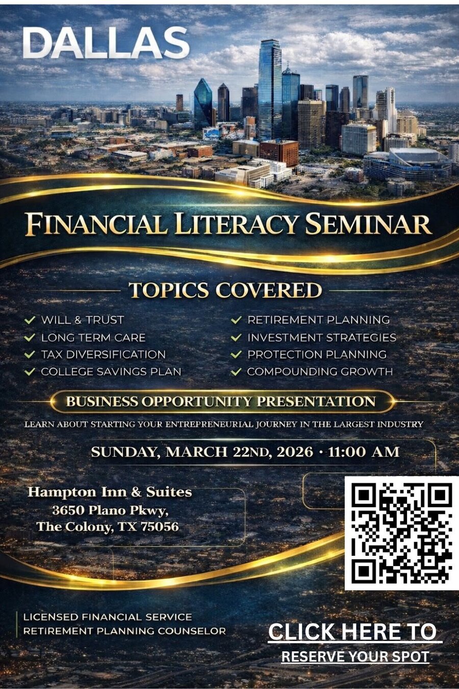 Dallas Financial Literacy Seminar flyer
