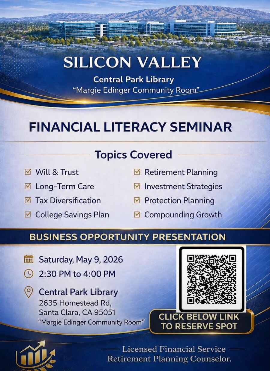 Silicon Valley Central Park Library Financial Literacy Seminar flyer